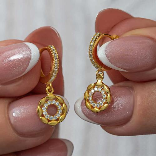 Gümüş Sallantılı Gold Halka Kadın Küpe zarif