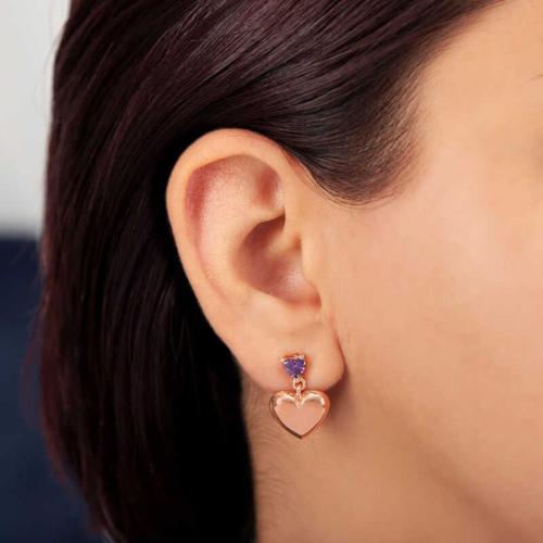 Gümüş Rose Kalp Çivili Kadın Küpe (BC-A2D469)