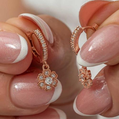 Gümüş Sallantılı Rose Minimal Çiçek Kadın Küpe (BC-89D6CC)