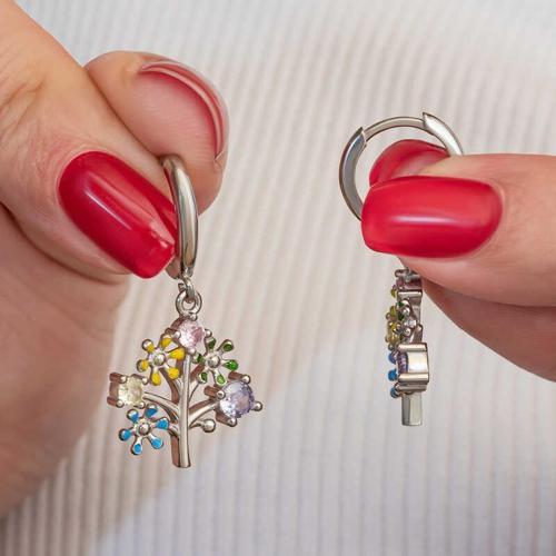 Gümüş Renkli Taşlı Hayat Ağacı Kadın Küpe şık