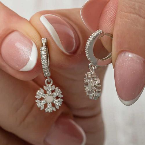 Gümüş Sallantılı Kar Tanesi Kadın Küpe (BC-1E88F1)