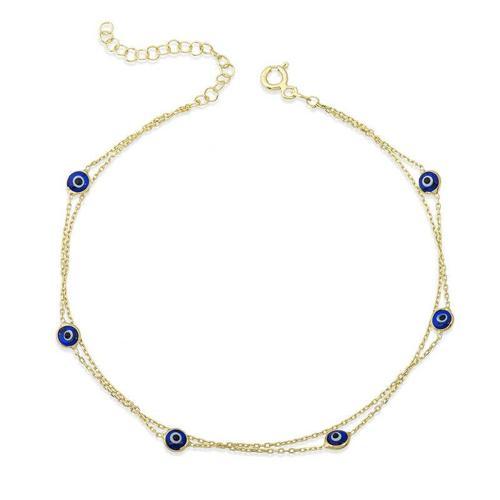 Gümüş Gold Çift Zincirli Nazar Halhal (BC-6EC565)