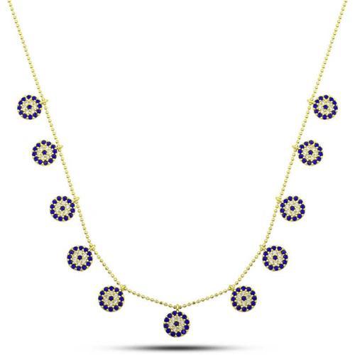 925 Ayar Gümüş Gold Nazarlı Şans Kadın Kolye zarif