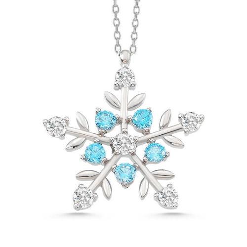 925 Ayar Gümüş Aquamarine Taşlı Kar Tanesi Kadın Kolye özel tasarım