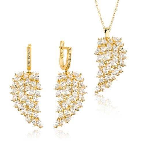925 Ayar Gümüş Gold Melek Kanadı Kadın Set (BC-2DB706)