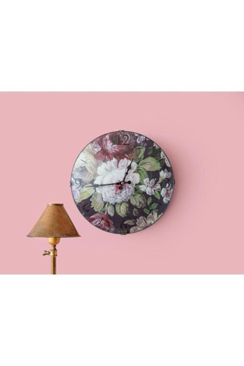 Floral Rose Cam Plastik Duvar Saati 35 Cm Pembe