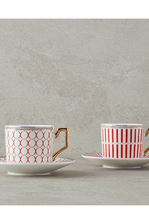 Rabecca New Bone China Kahve Fincan Takımı 4 Parça 2 Kişilik Kırmızı