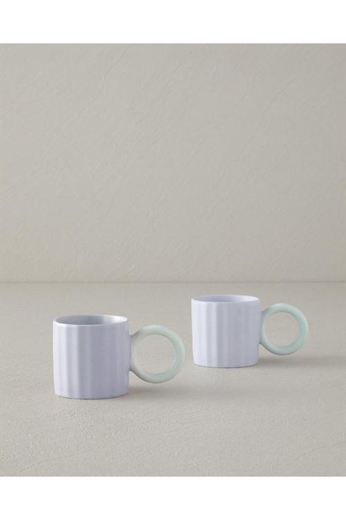 Angled New Bone China Kahve Fincan Takımı Lila