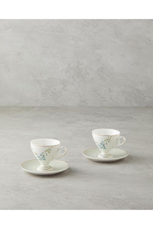 Valentina New Bone China 4 Parça 2 Kişilik Kahve Fincan Takımı 80 Ml Açık Yeşil