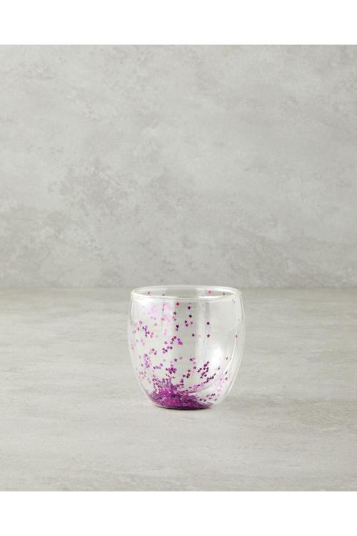 Sparkle Borosilkat Cam Double Wall Kupa Pembe
