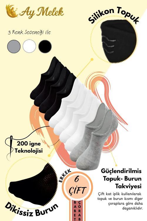 Erkek Çorap (6 Çift) Silikon Topuk Kaymayan Burun Dikişsiz Kaliteli Babet Çorap