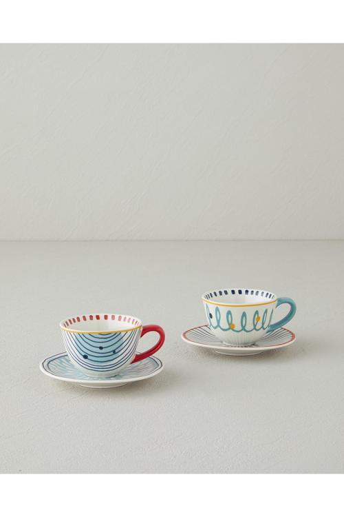 Coachella Mix Stoneware 4 Parça 2 Kişilik Kahve Fincan Takımı Mavi-Terracotta