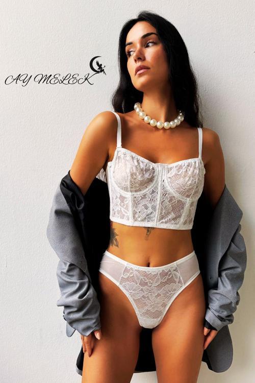 Bustiyer Takım Balenli Simli Kadife Kumaş B-Cap Transparan Tasarım