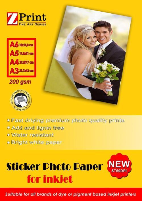Yapışkanlı Sticker Fotoğraf Kağıdı Ebat Seçenekli A4 20 Yaprak
