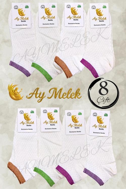 Kadın Çorap 8 Çift Doğal Pamuklu Desenli Görünmez Kız Çocuk Çorap