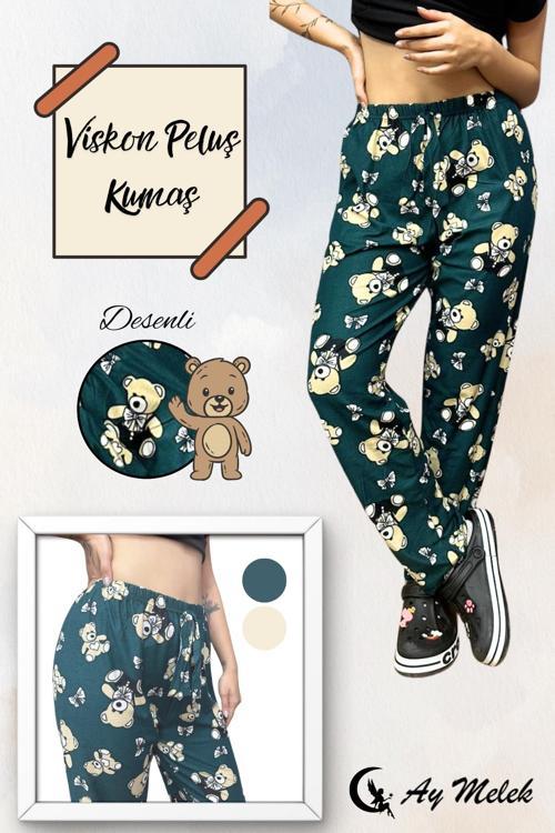 Kadın Pijama Soft Pamuklu İnce Nefes Alan Peluş Tek Alt Pijama