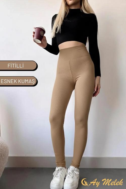 Kadın Tayt Yüksek Bel Toparlayıcı İç Göstermeyen Mevsimlik Fitilli Tayt