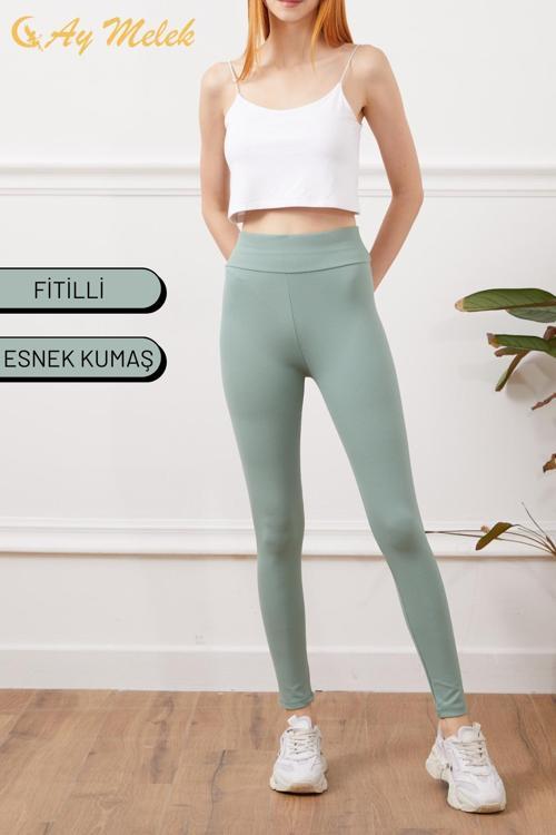 Kadın Tayt Yüksek Bel Toparlayıcı İç Göstermeyen Mevsimlik Fitilli Tayt