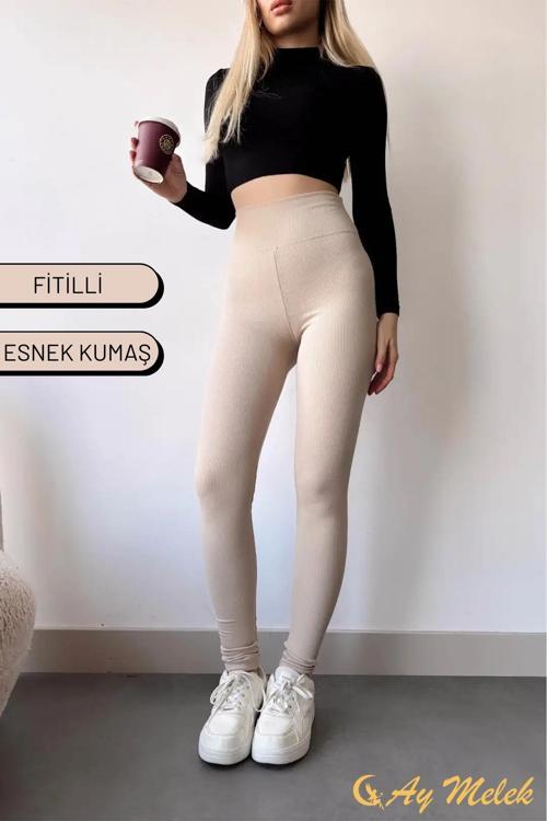 Kadın Tayt Yüksek Bel Toparlayıcı İç Göstermeyen Mevsimlik Fitilli Tayt