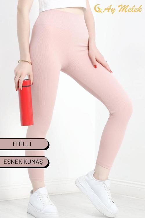 Kadın Tayt Yüksek Bel Toparlayıcı İç Göstermeyen Mevsimlik Fitilli Tayt