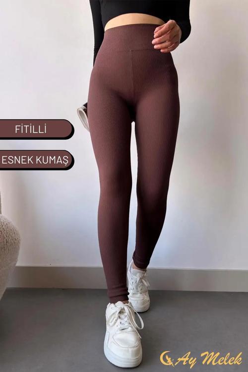 Kadın Tayt Yüksek Bel Toparlayıcı İç Göstermeyen Mevsimlik Fitilli Tayt