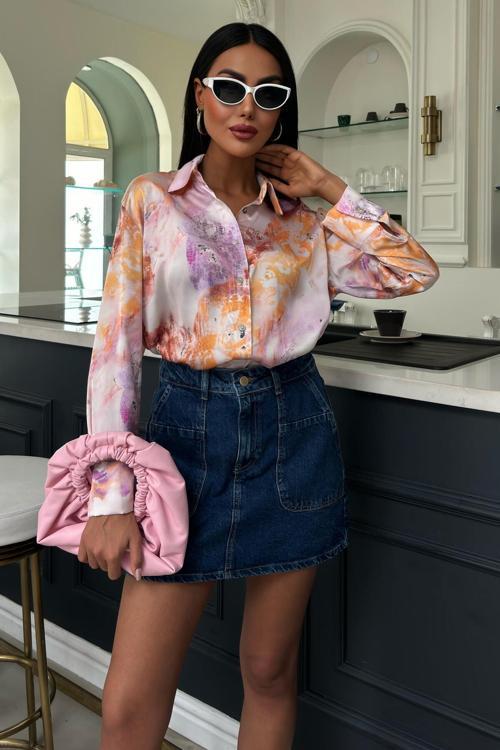 Batik Desenli Saten Gömlek -MULTİ