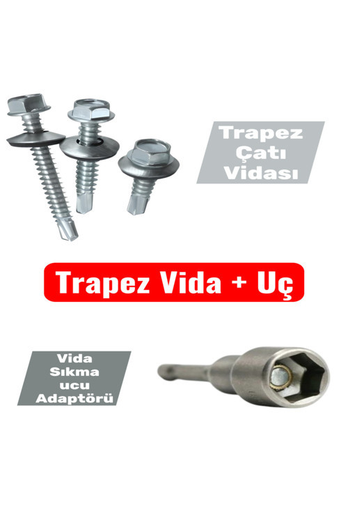Trapez Çatı Panel Vidası (5,5X105Mm - 50'Li Paket) M8 Vida Sıkma Ucu (1 Adet)