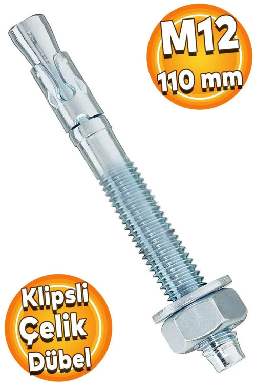 Saplamalı Klipsli Çelik Dübel M12X110 Mm Raf Montaj Bağlantı Zemin Tavan Beton Asma Aparat 1 Ad