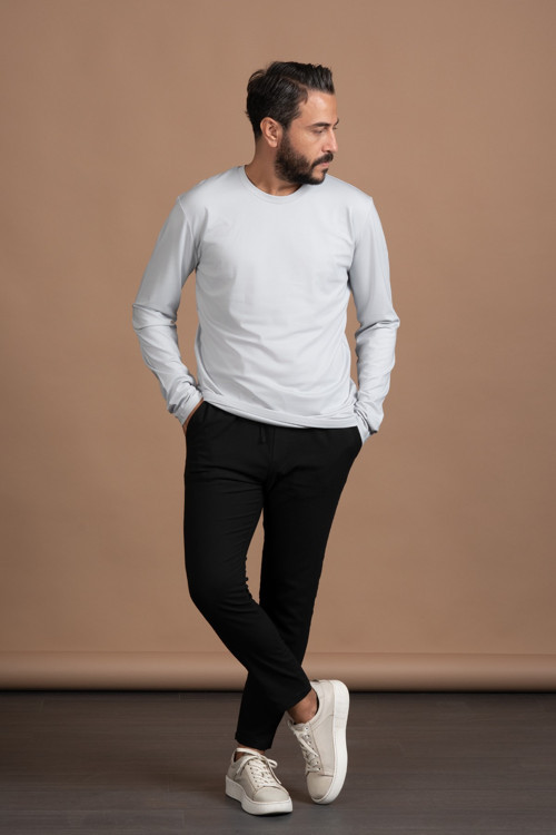 Regular Fit Bisiklet Yaka Rayon Kumaş Full Likralı Uzun Kol Sweatshirt