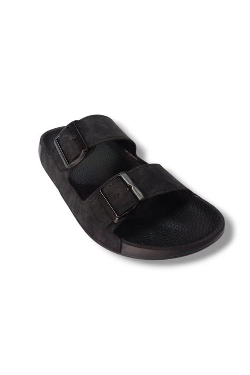 52551-25 Deri Çift Bant Anatomik Erkek Terlik