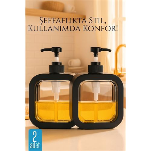 Pompalı Dispenser Sabunluk Seti – Şeffaf Gövde, Modern Tasarım | Sıvı Sabun, Şampuan, Losyon İçin