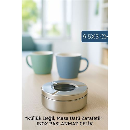 Inox Çelik Küllük – 9.5 cm x 3 cm | Modern, Hijyenik ve Dayanıklı Tasarım