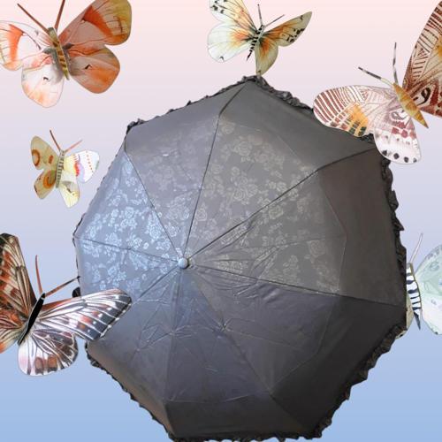 Mini Çanta Boy Tam Otomatik Gül Desenli Siyah Bayan Şemsiyesi