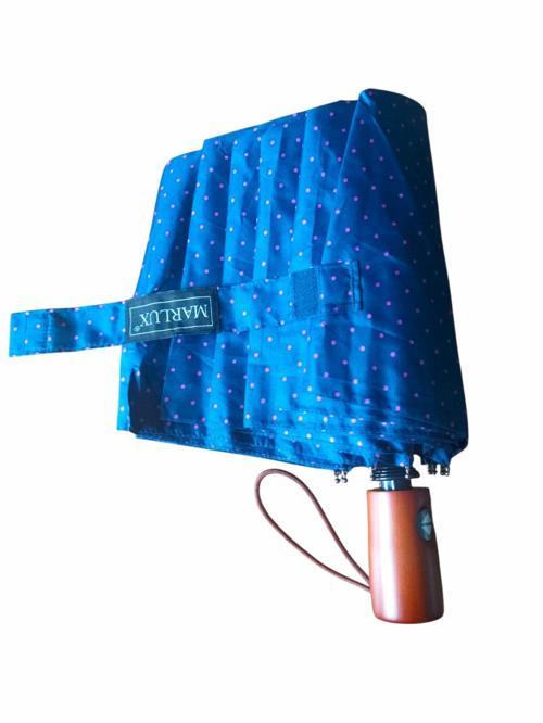 Ahşap Sap Ful Otomatik 10 Telli  Lüx Kadın Şemsiyesi Lacivert Mini Puanlı  Desnli