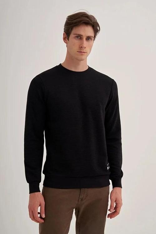 Slim Fit İnce Çizgili Ottoman Pamuk Karışımlı Sweatshirt-52470