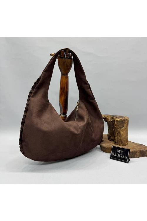 Kadın ACI KAHVE Yarım Ay Süet El Omuz Kol Çanta OT00090