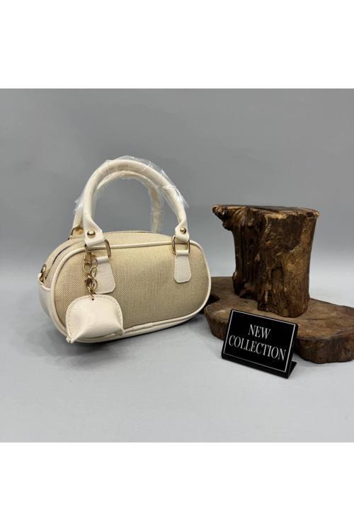 Kadın BEJ Hasır Görünümlü Deri Kombin El Ve Omuz Çantası OT00080