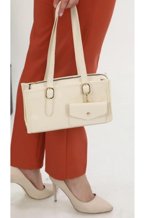 Kadın KREM Tek Gözlü Astersız Cüzdanlı Kadın Omuz Çantası OT00087