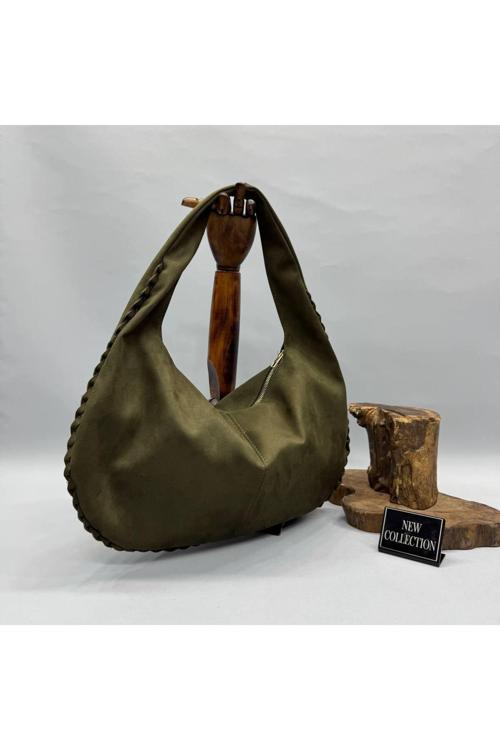 Kadın HAKİ Yarım Ay Süet El Omuz Kol Çanta OT00090