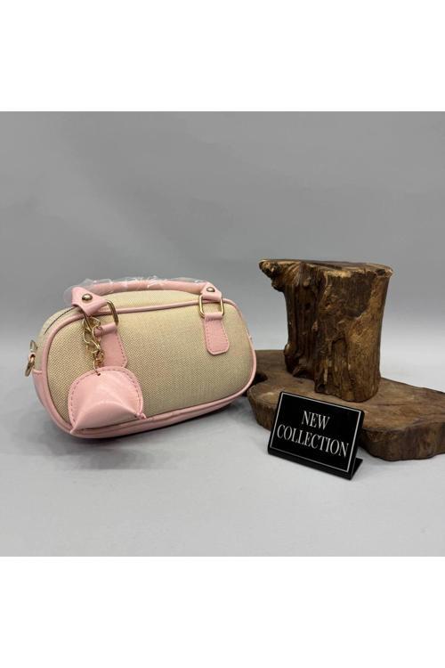 Kadın PEMBE Hasır Görünümlü Deri Kombin El Ve Omuz Çantası OT00080