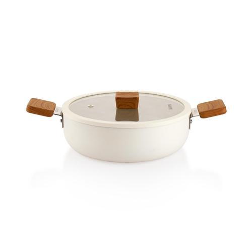 Ceramoni Seramik Basık Tencere 28 Cm – Krem