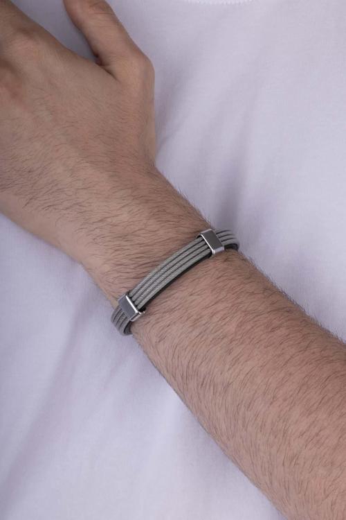 Şeritli 4 Sıra Örgü Model Erkek Deri Bileklik