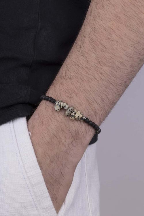 Siyah Lav Taşı Hematit Geçişli Doğal Taş Erkek Bileklik