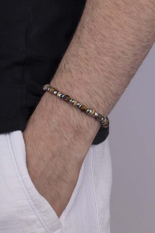 Hematit Geçişli Kaplan Gözü Doğal Taş Erkek Bileklik
