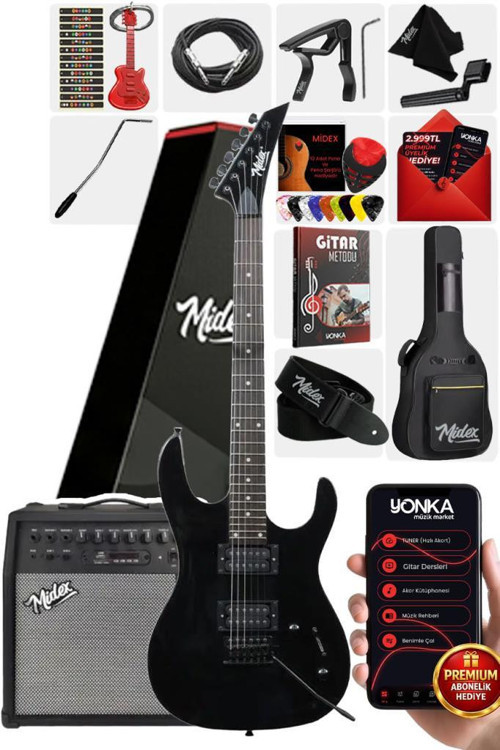 Crade-50AMP Black Rosewood Super Strat Kasa HH Yüksek Kaliteli 50W Amfili Elektro Gitar Seti