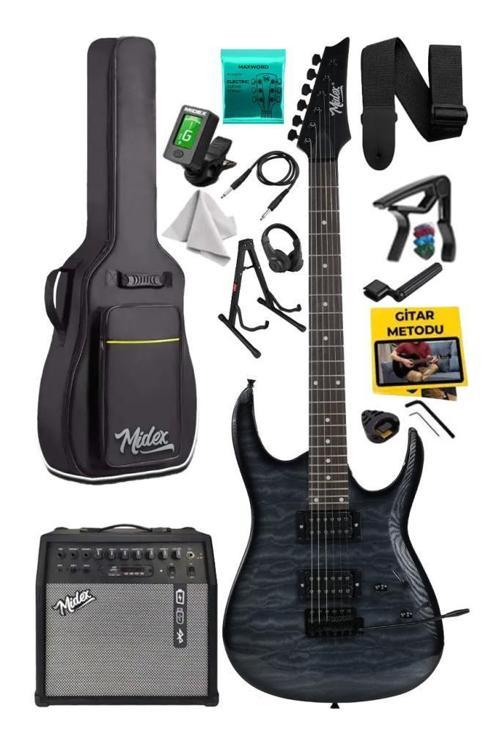 Crade-50AMP Grey Rosewood Super Strat Kasa HH Yüksek Kaliteli 50W Amfili Elektro Gitar Seti