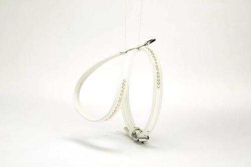 Doggi Flotter Swarovski Taşlı Deri Köpek Göğüs Tasması 1,2 x 29-40 cm Beyaz