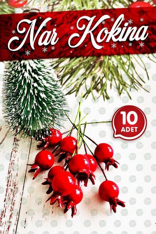Yılbaşı Yapay Çiçek Kokina  Mini Telli Berry Nar 10 Adet-TBNA1