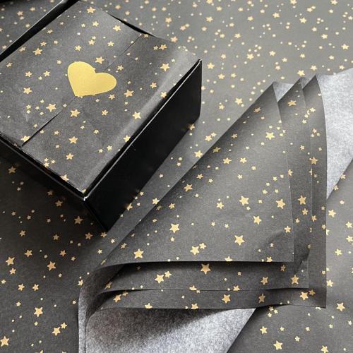 Gold Yıldız Desenli Pelur Kağıdı/Siyah Pelur50x70 cm 10’lu-GYPSYH