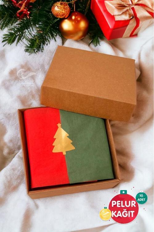 Yılbaşı Renkli Pelur Kağıt 50x70cm 10Adet /Kırmızı Yeşil Pelur Kağıt /Yeni Yıl Paketleme -T595